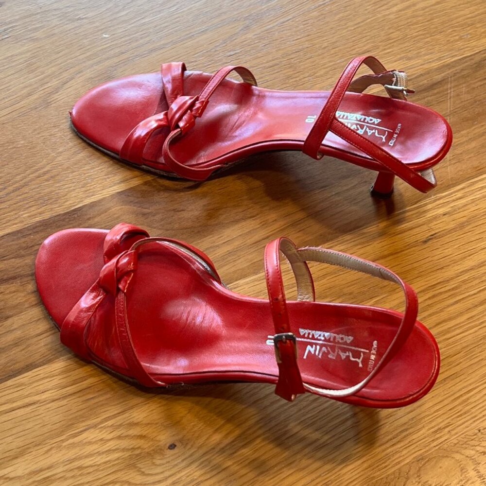 Aquatalia by Marvin K Red Leather Slingback Kitten Heel Sandals 10 Strappy
